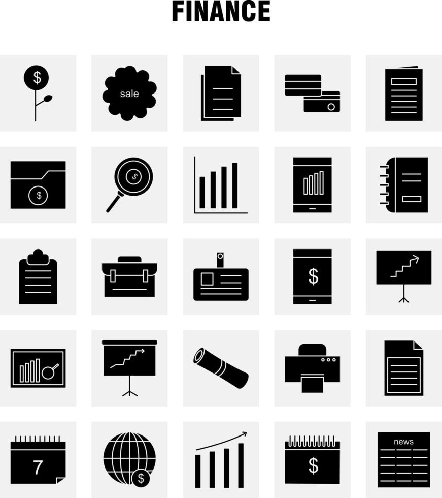 Finance Solid Glyph Icons Set For Infographics Mobile UXUI Kit And Print Design Include Graph Business Rate Chart Files Documents Folders Text Collection Modern Infographic Logo and Pictog vector