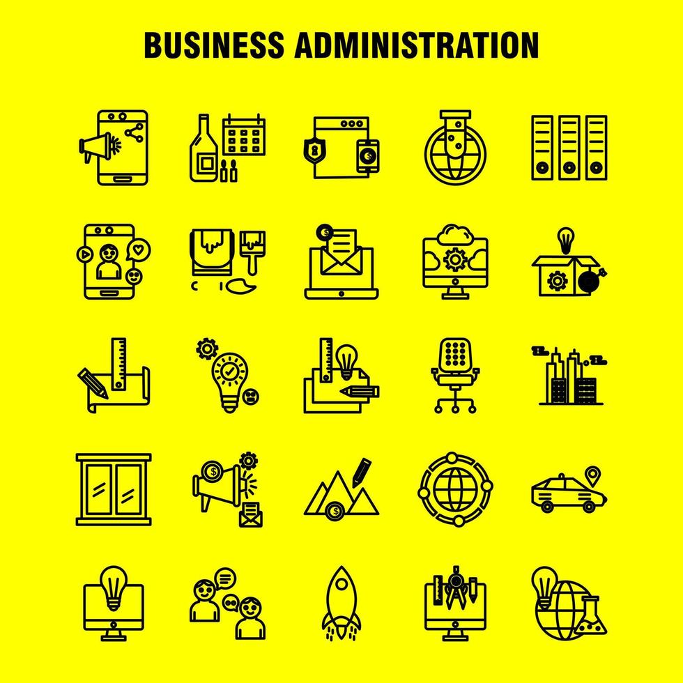 Business Administration Line Icons Set For Infographics Mobile UXUI Kit And Print Design Include Protected Website Website Internet Dollar Mountains Dollar Pencil Eps 10 Vector