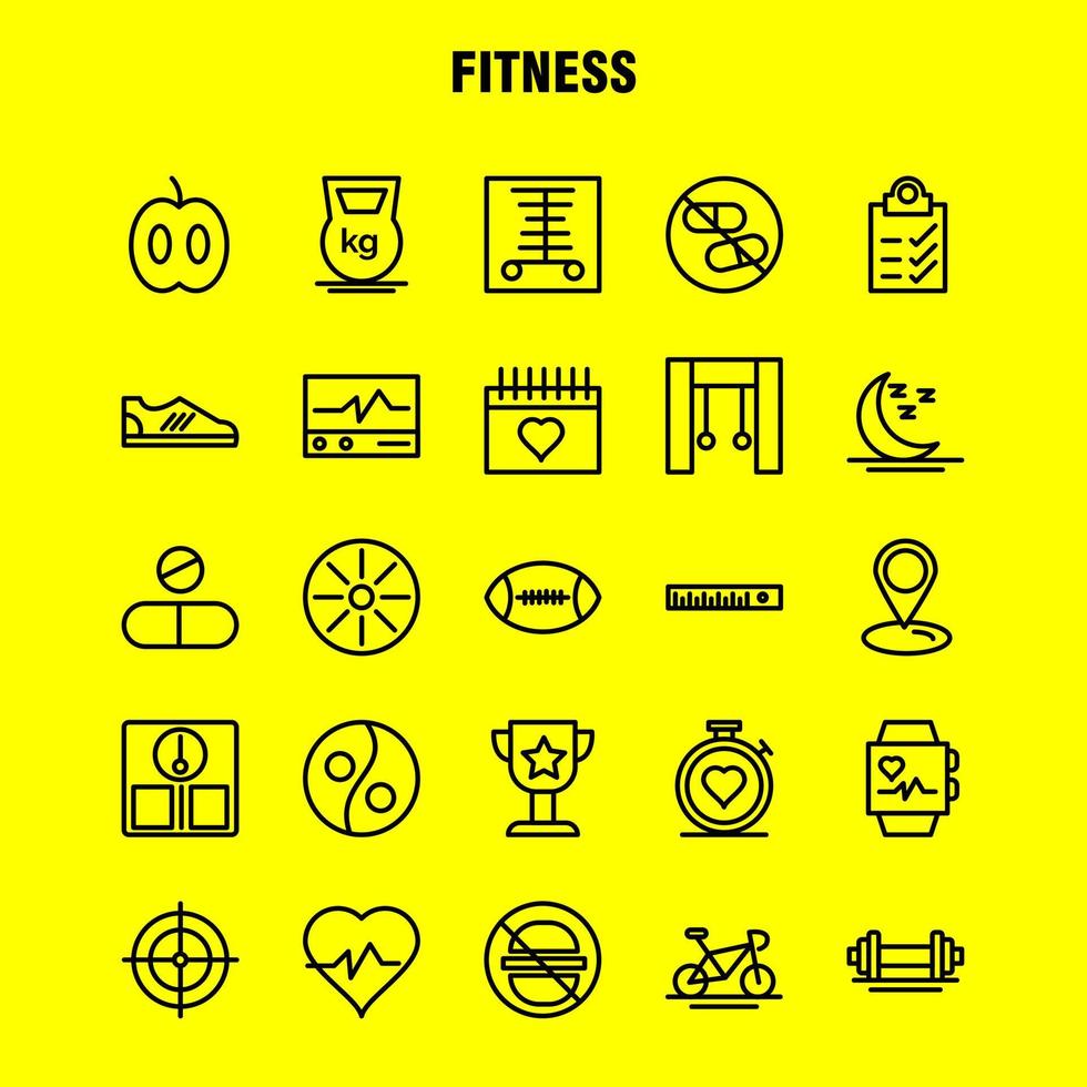 paquete de iconos de línea de fitness para diseñadores y desarrolladores iconos de escáner médico monitor de estadísticas fitness médico salud gimnasio vector