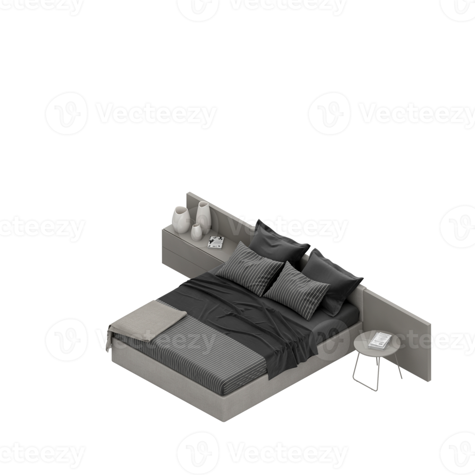 Isometric Bedroom 3D render png