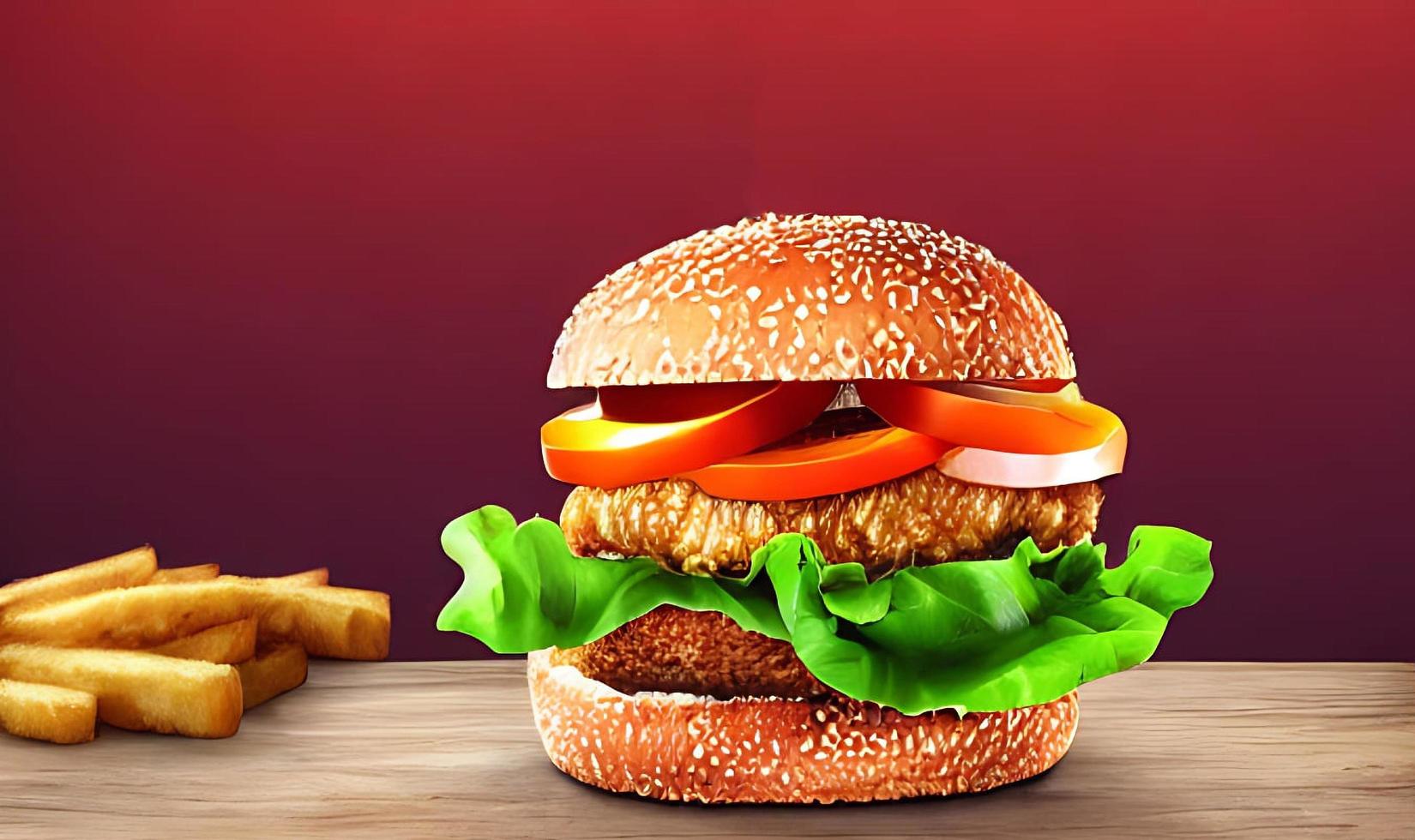 Chicken burger. Fresh tasty burger with fried chicken meat. photo