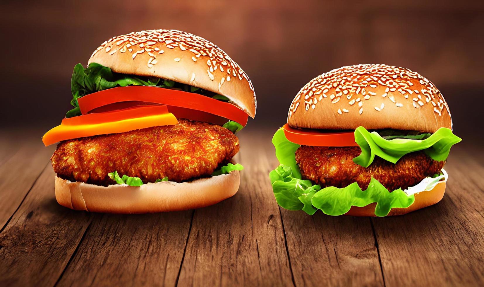 Chicken burger. Fresh tasty burger with fried chicken meat. photo