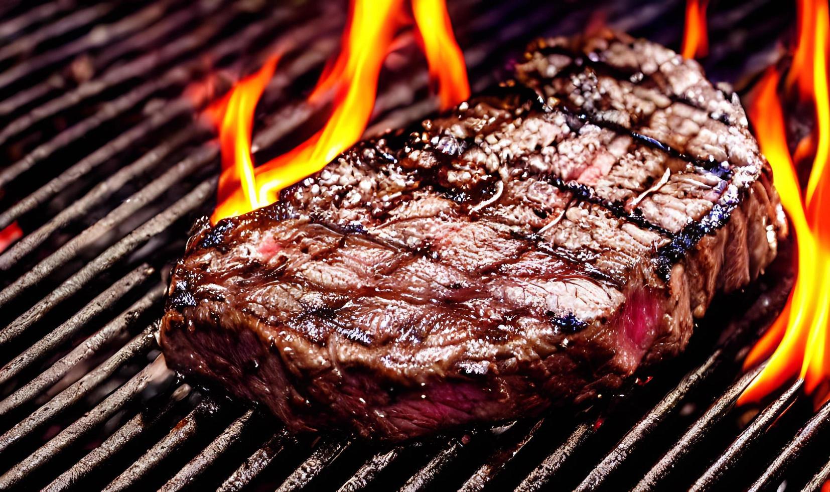 Gourmet fresh delicious grill on the grill with flames. photo