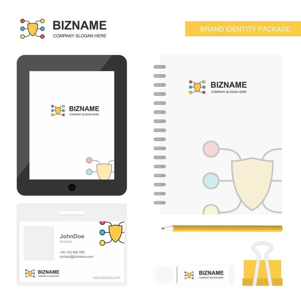 protected network Business Logo Tab App Diary PVC Employee Card and USB Brand Stationary Package Design Vector Template