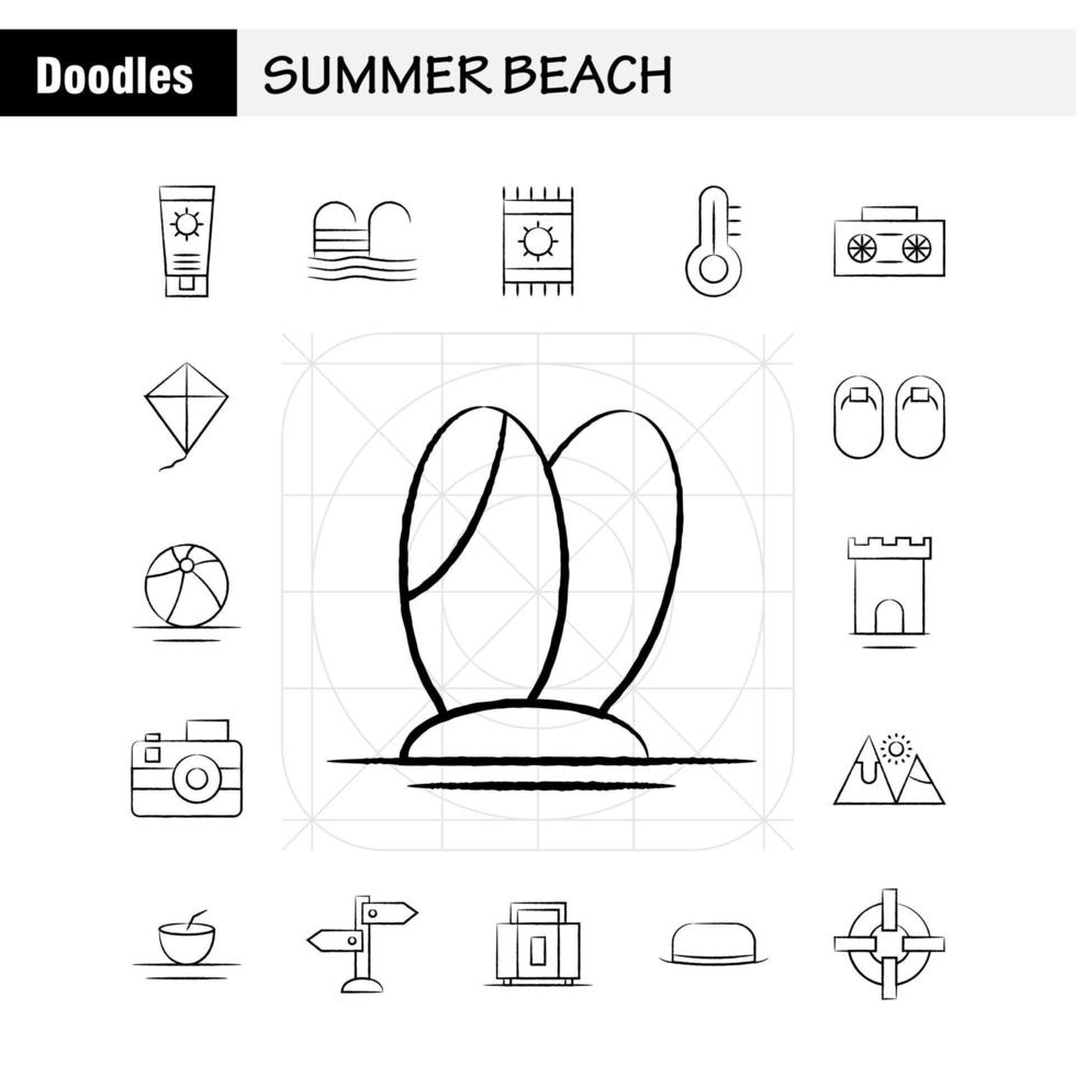 Summer Beach Hand Drawn Icon for Web Print and Mobile UXUI Kit Such as Cream Summer Sun Sun Cream Beach Holiday Pool Pictogram Pack Vector