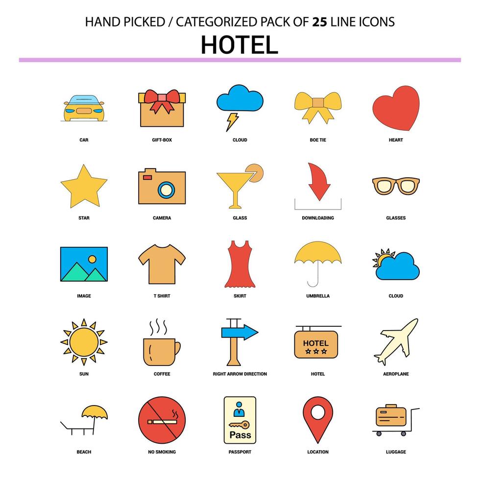 conjunto de iconos de línea plana de hotel diseño de iconos de concepto de negocio vector