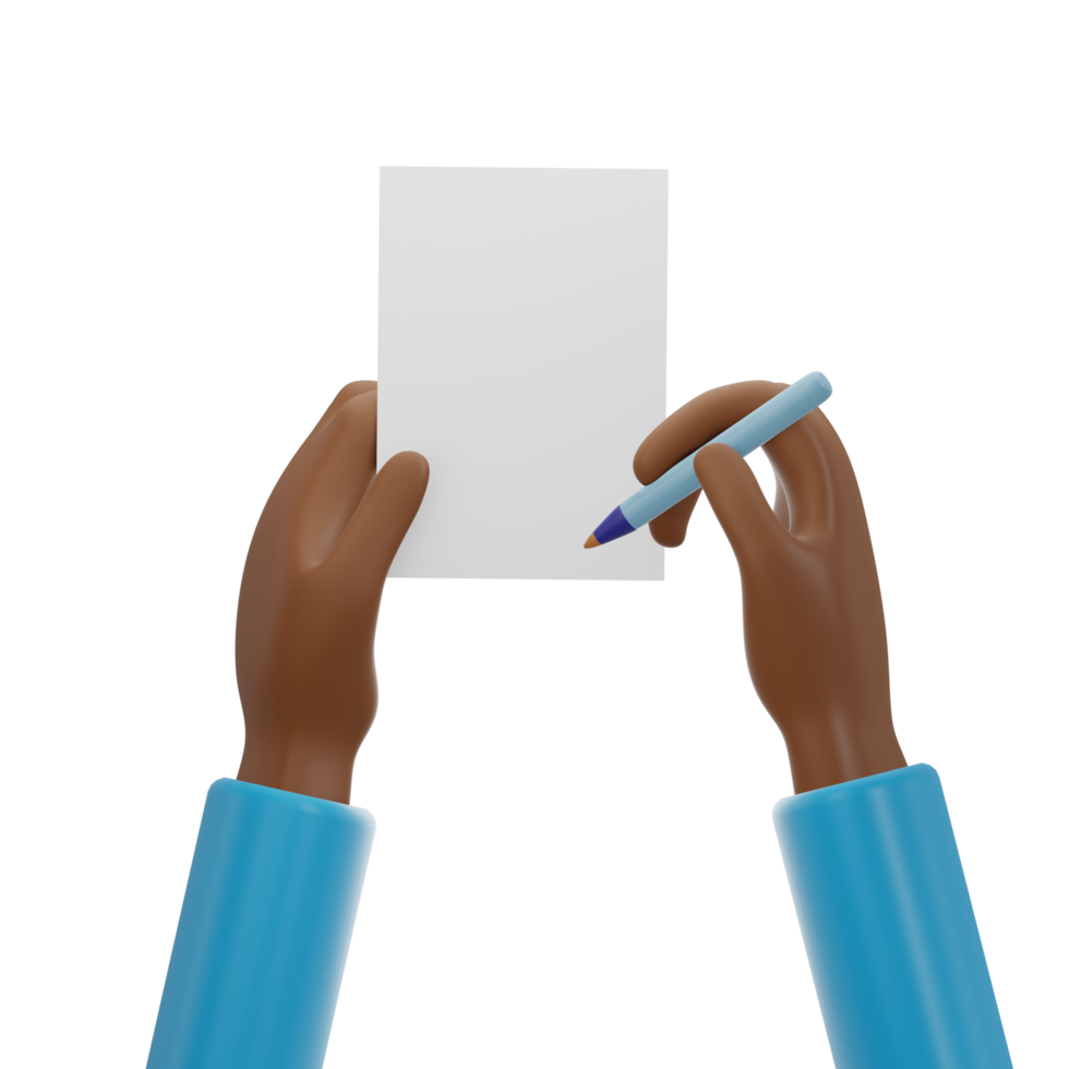 Hand Holding Pen and Paper Light Blue Sleeve png