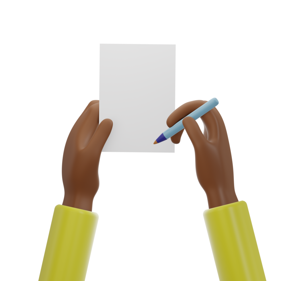 Hand Holding Pen and Paper Yellow Sleeve png