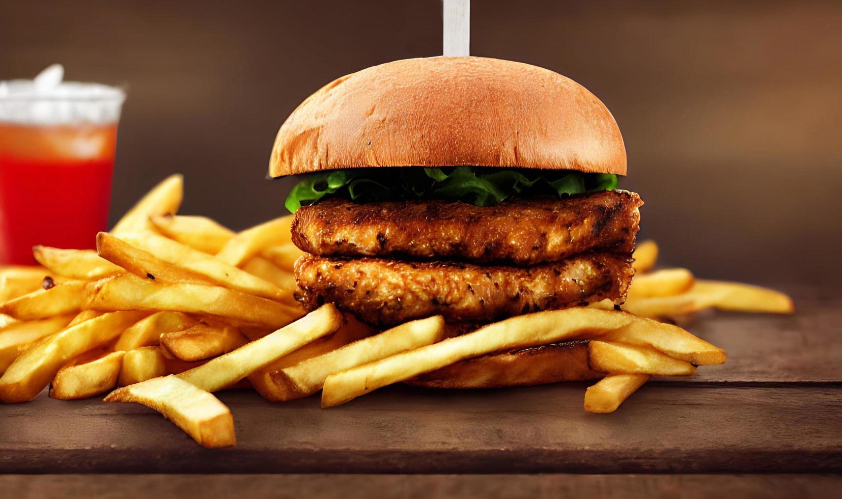 Chicken burger. Fresh tasty burger with fried chicken meat. photo