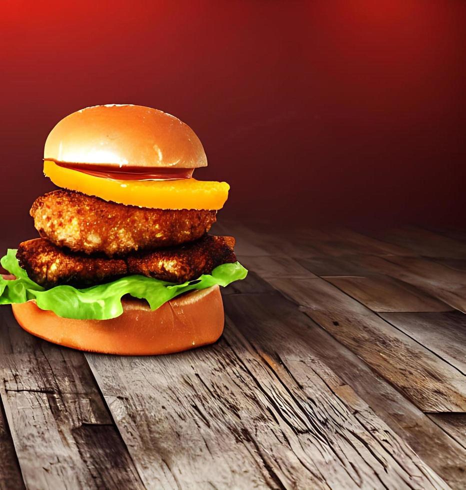 Chicken burger. Fresh tasty burger with fried chicken meat. photo