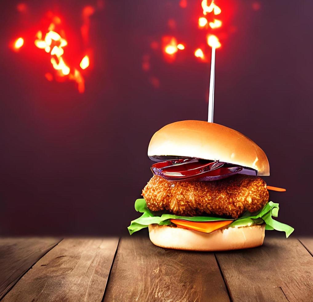 Chicken burger. Fresh tasty burger with fried chicken meat. photo