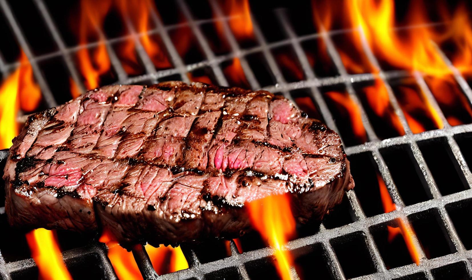 Gourmet fresh delicious grill on the grill with flames. photo