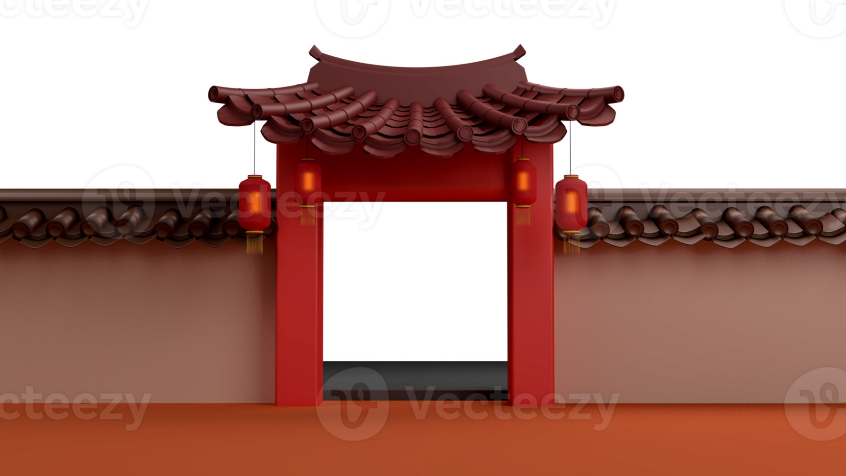 3d render chinese gate with lantern png