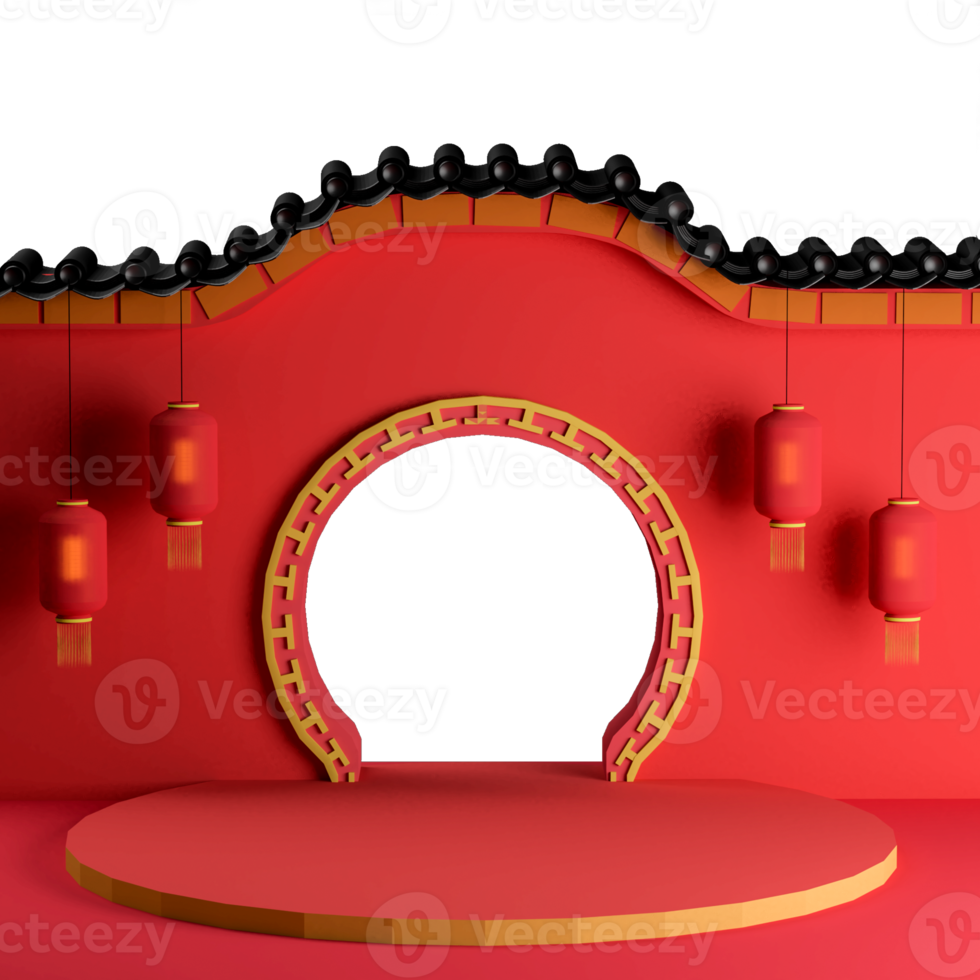 3d render chinese circle gate png