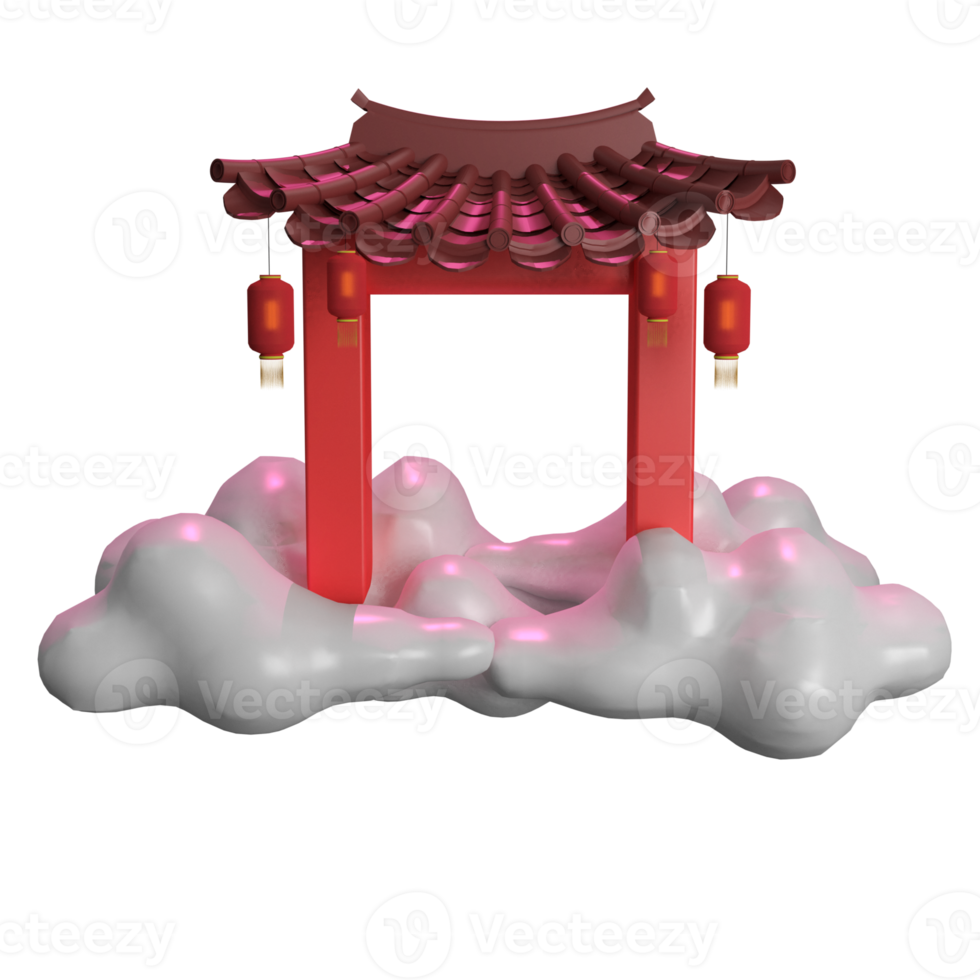 3d render chinese gate on cloud png