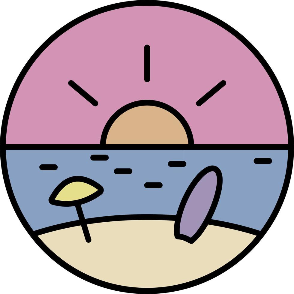 playa, sol, icono de color circular vector