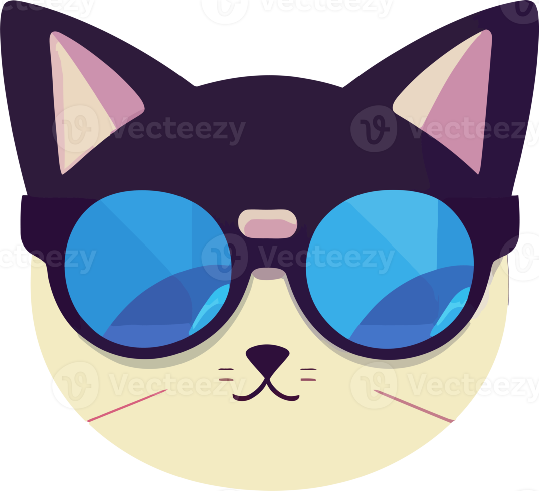 illustration graphic of cat wearing sunglasses isolated perfect for logo, mascot, icon or print on t-shirt png