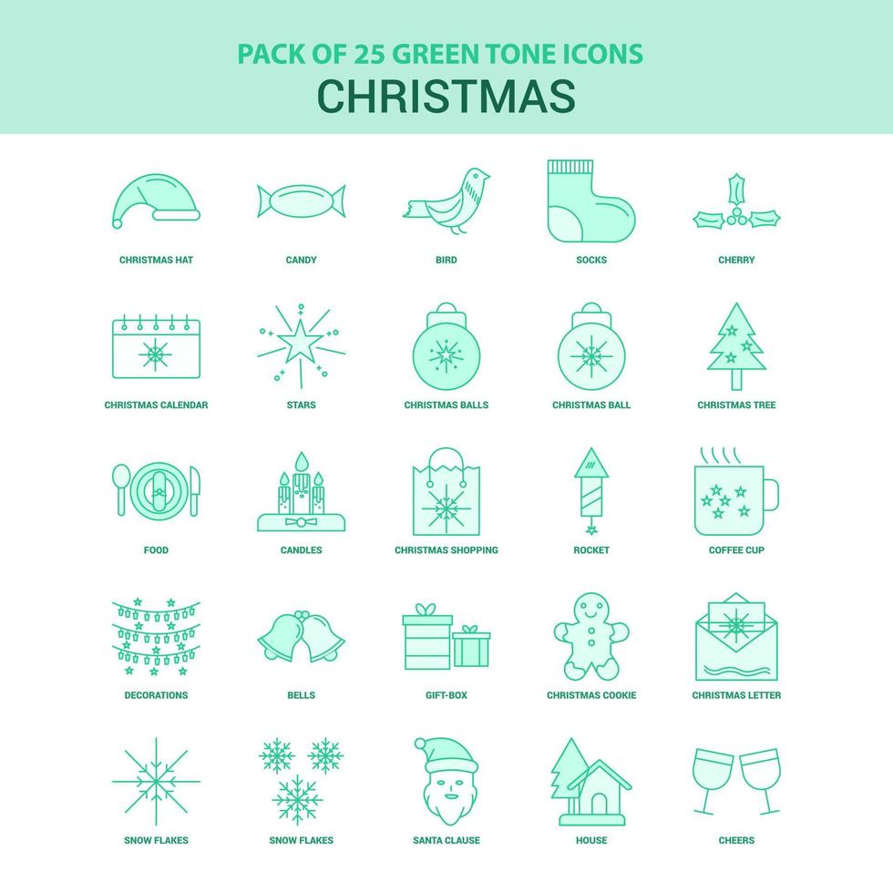 25 conjunto de iconos de navidad verde vector