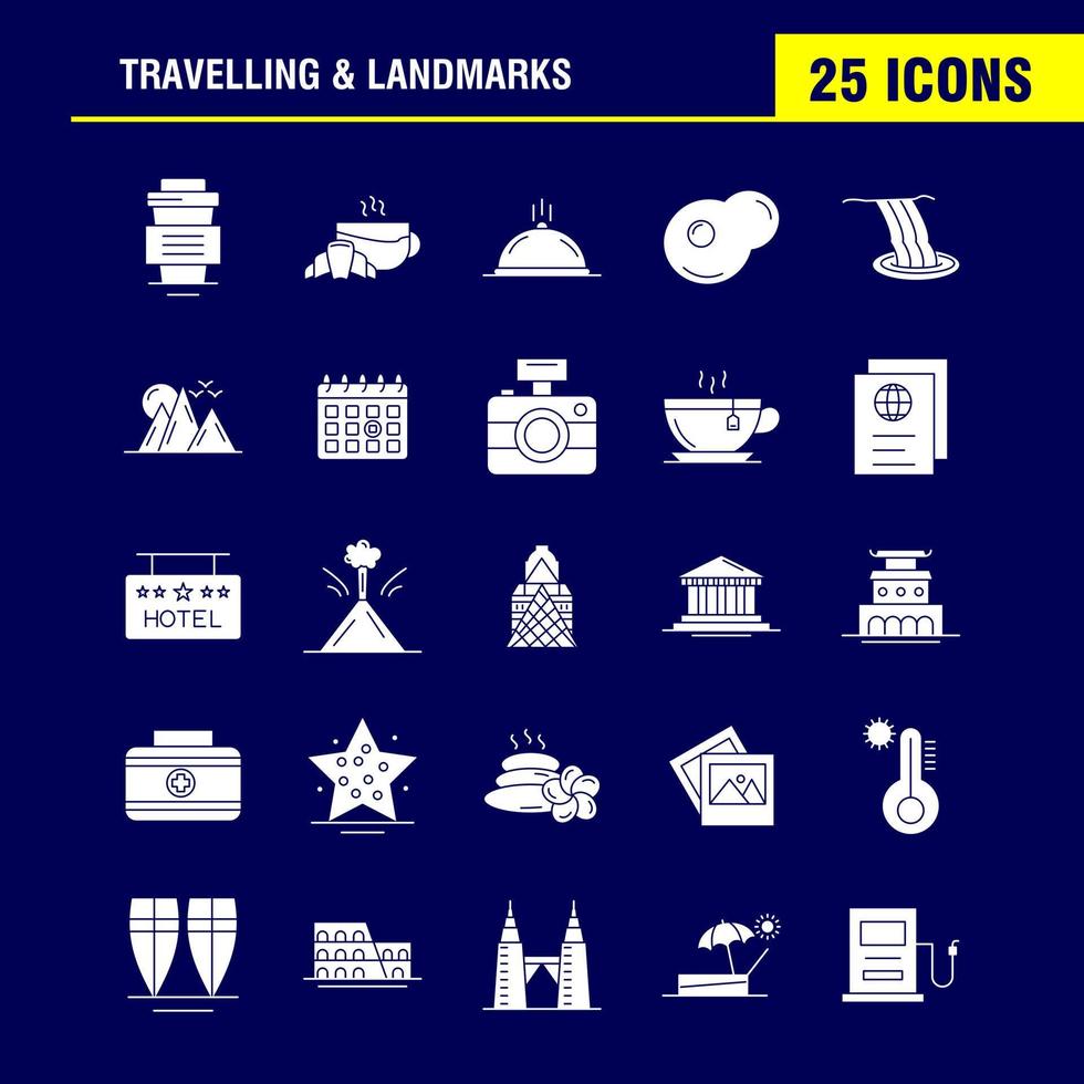 Travelling And Landmarks Solid Glyph Icon for Web Print and Mobile UXUI Kit Such as Drink Hotel Glass Health Tea Cake Coffee Hot Pictogram Pack Vector