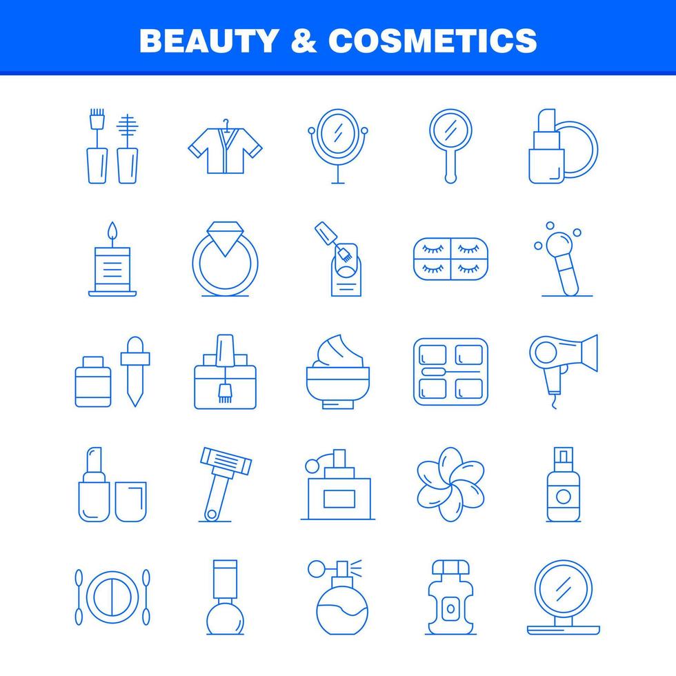 iconos de línea de belleza y cosmética establecidos para infografía kit de uxui móvil y diseño de impresión incluyen base de maquillaje líquido maquillaje pincel de belleza maquillaje conjunto de iconos de belleza vector