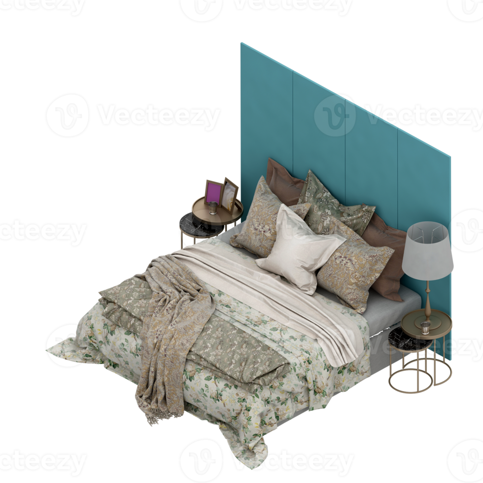 Isometric Bedroom 3D render png