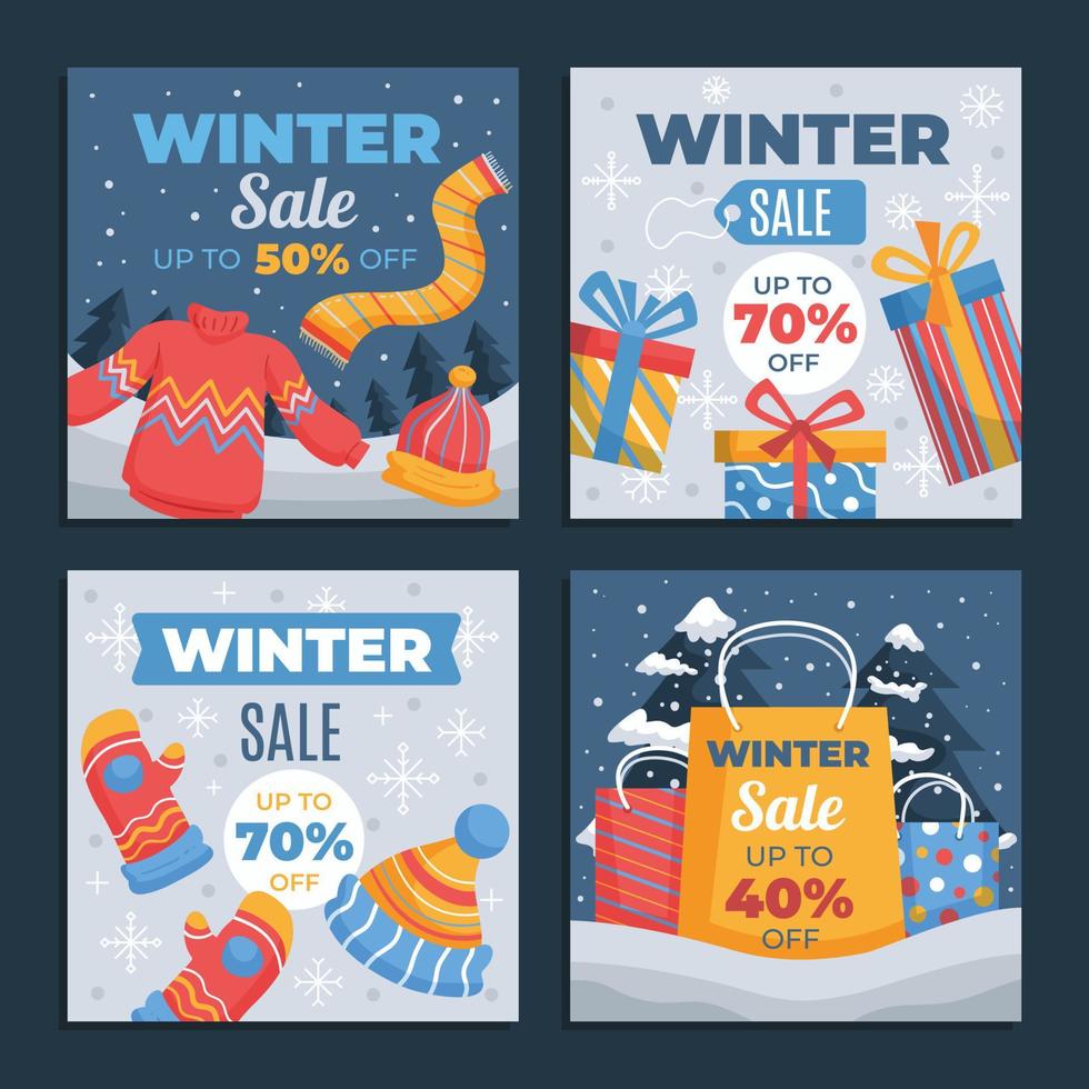 Winter Sale Social Media Post Templates Design vector