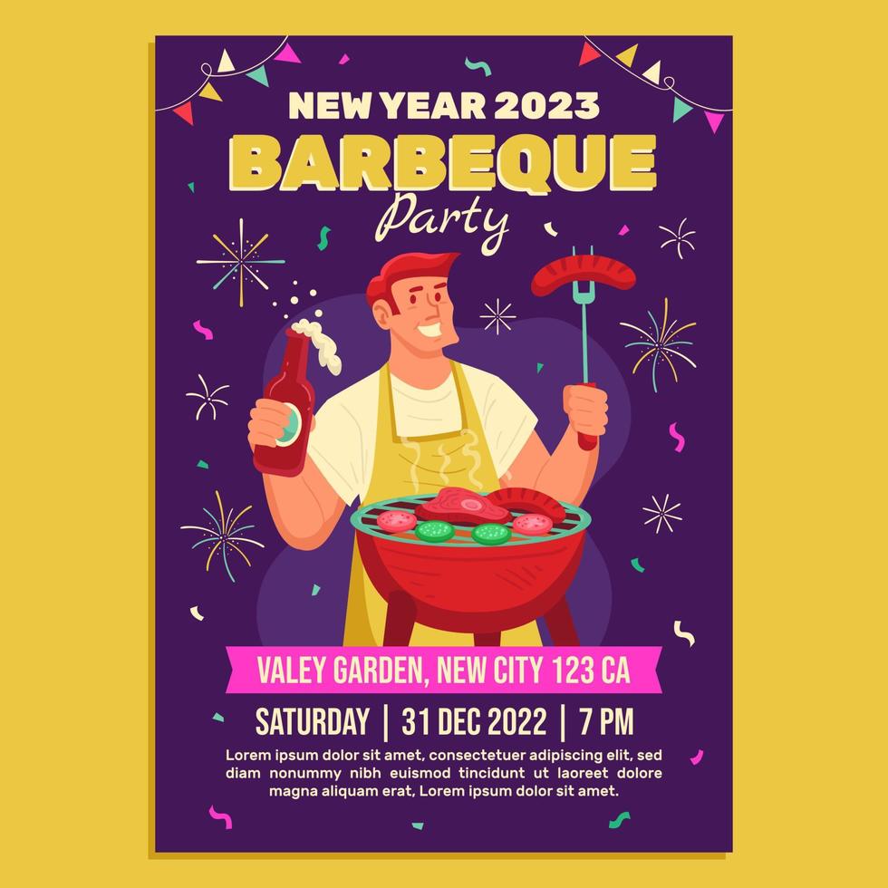 plantilla de diseño de cartel de barbacoa de actividades de año nuevo 2023 vector