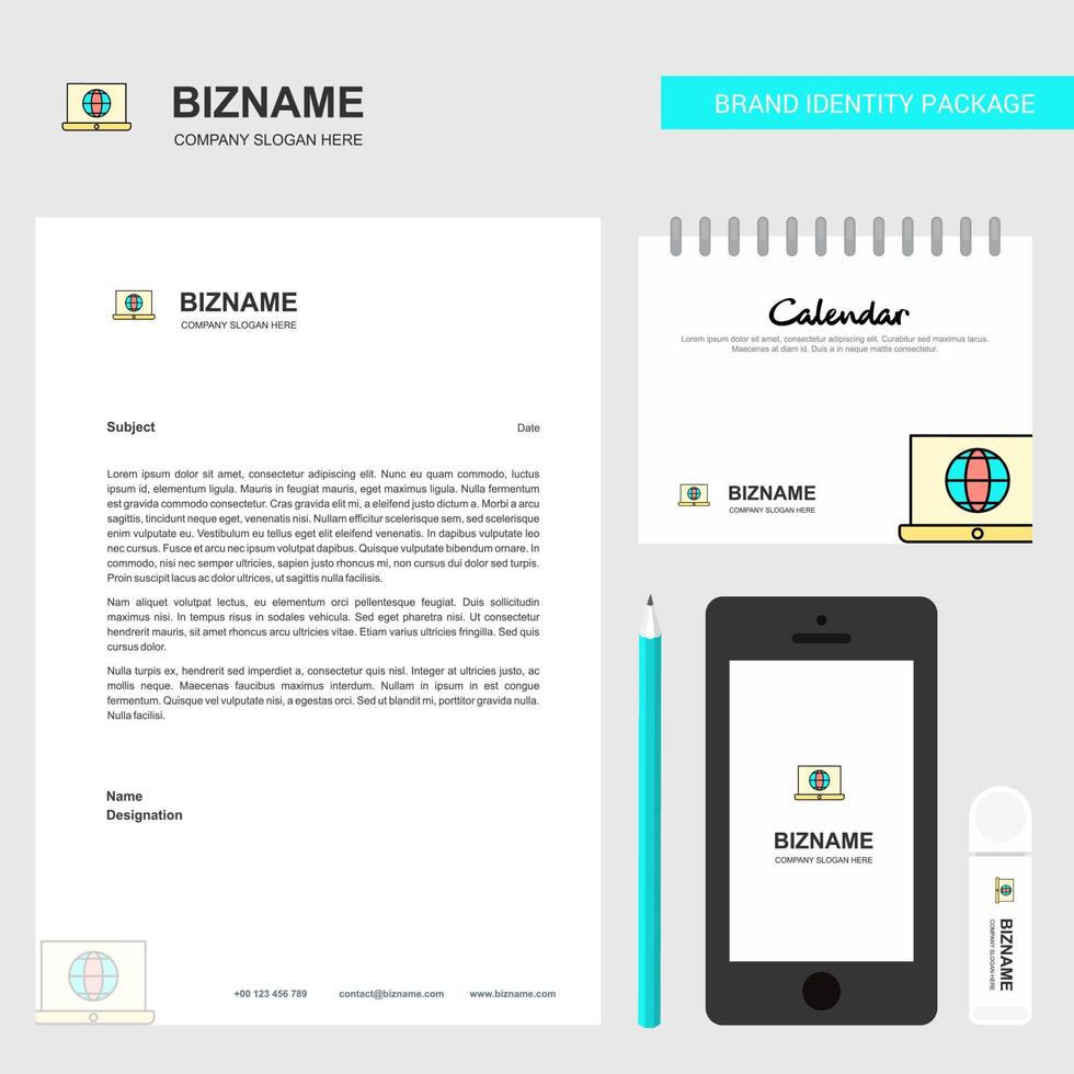 Internet on Laptop Business Letterhead Calendar 2019 and Mobile app design vector template