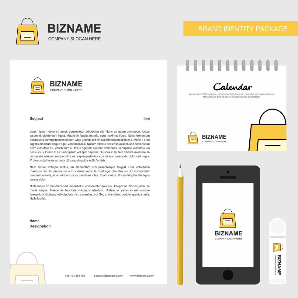 Shopping bag Business Letterhead Calendar 2019 and Mobile app design vector template