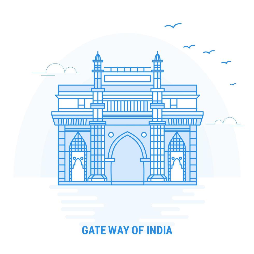 GATE WAY OF INDIA Blue Landmark Creative background and Poster Template vector