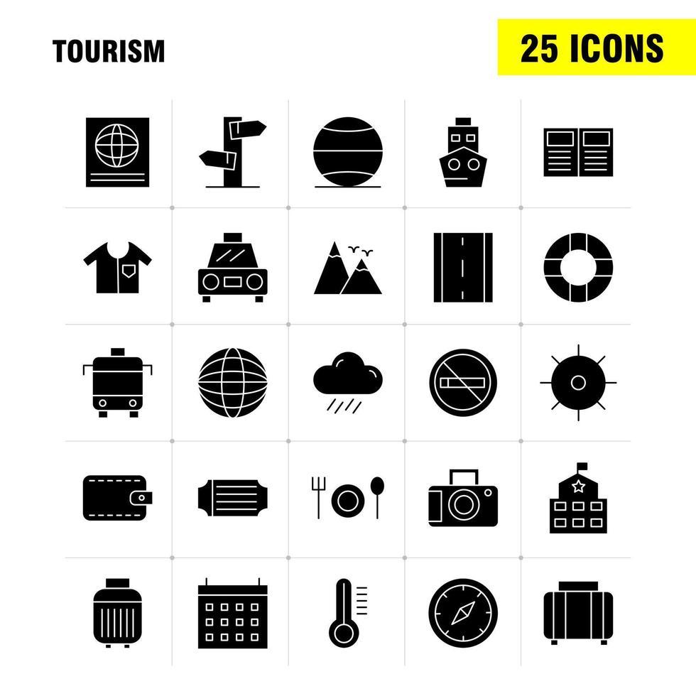 Tourism Solid Glyph Icon Pack For Designers And Developers Icons Of Temperature Thermometer Weather No Smoking Tourism Travel Smoking Vector