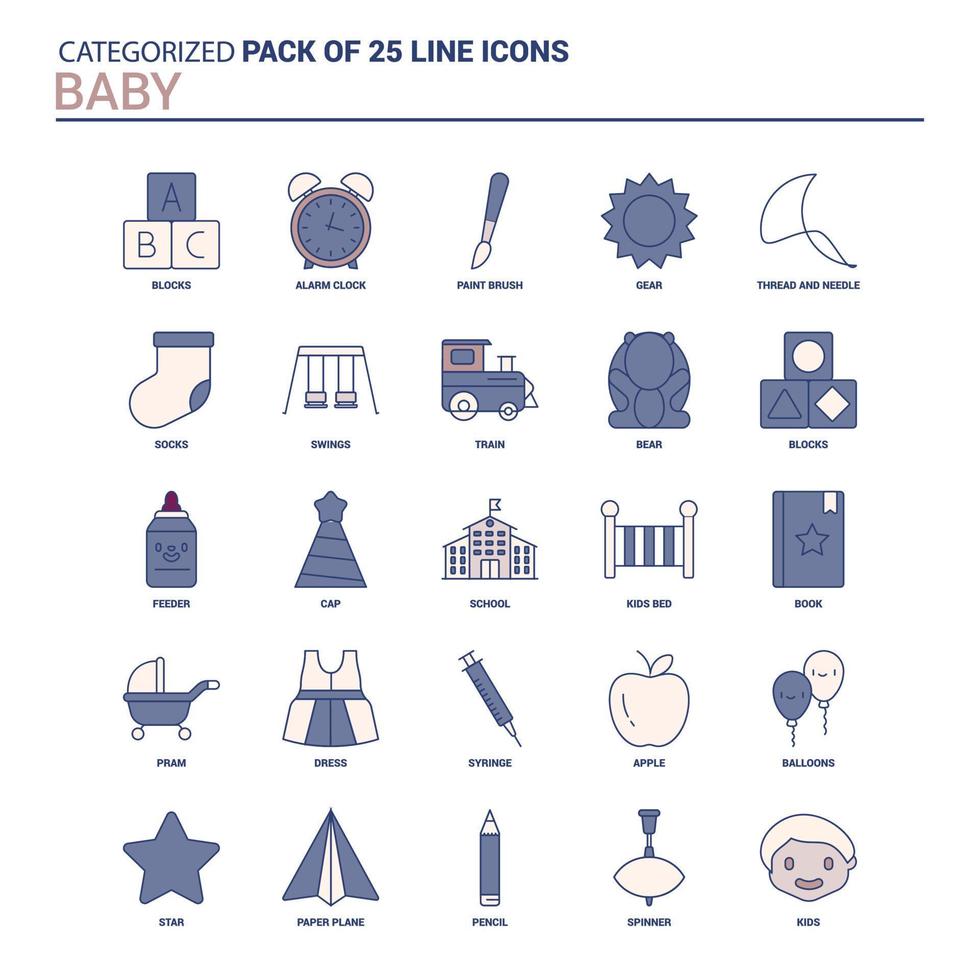 Vintage Baby Icon set 25 Flat Line icon set vector