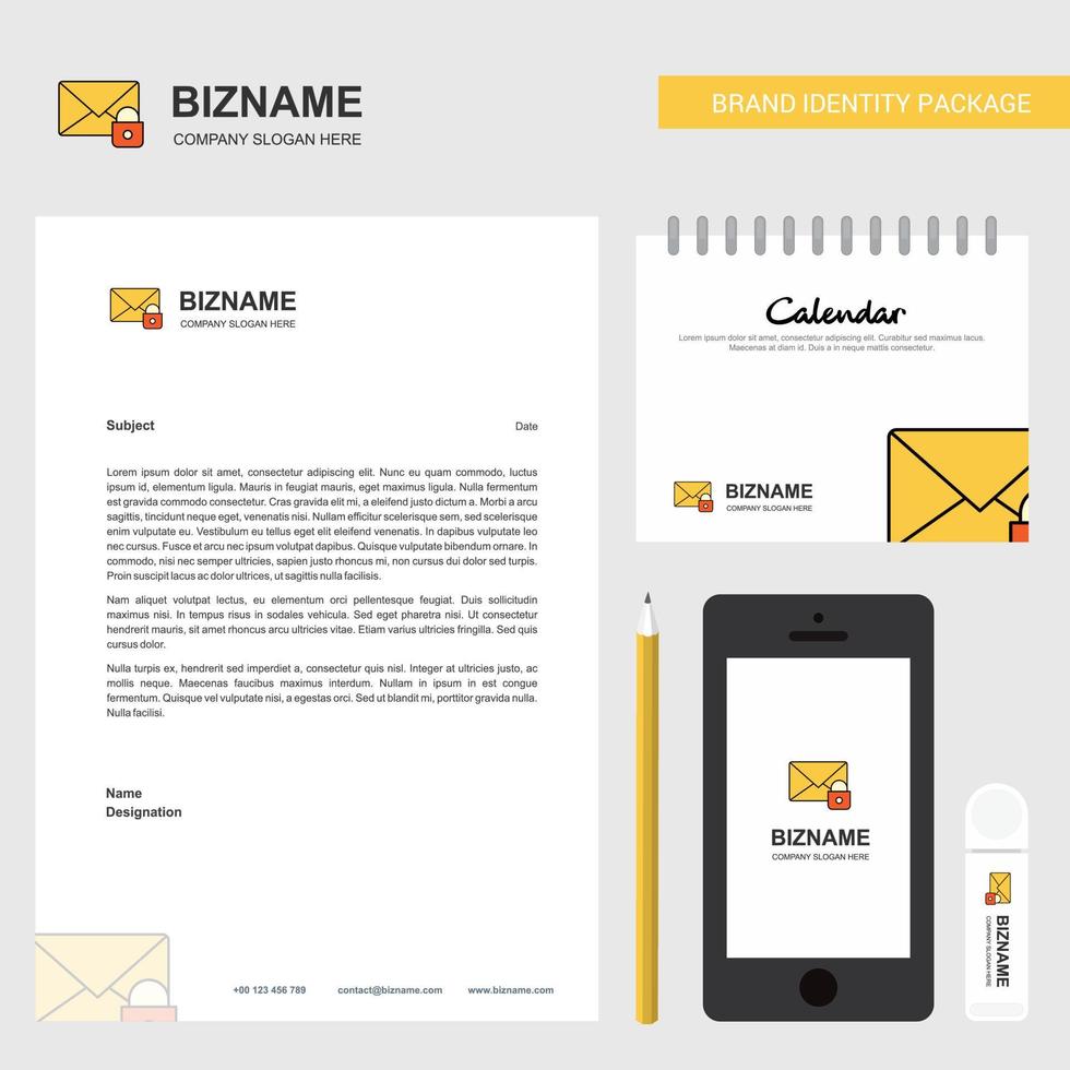 Secure mail Business Letterhead Calendar 2019 and Mobile app design vector template