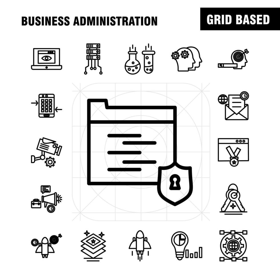 Business Administration Line Icons Set For Infographics Mobile UXUI Kit And Print Design Include Gear Setting Engine Globe Document Files File Star Eps 10 Vector