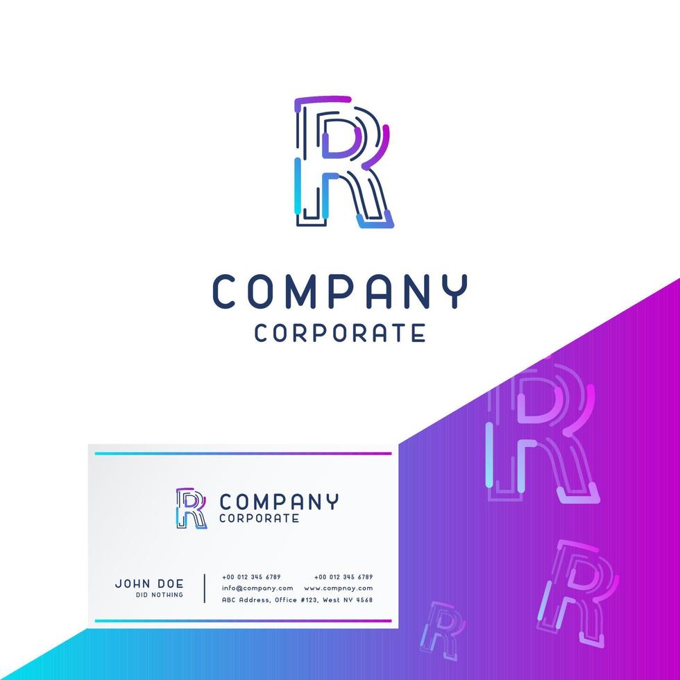 R company logo design with visiting card vector