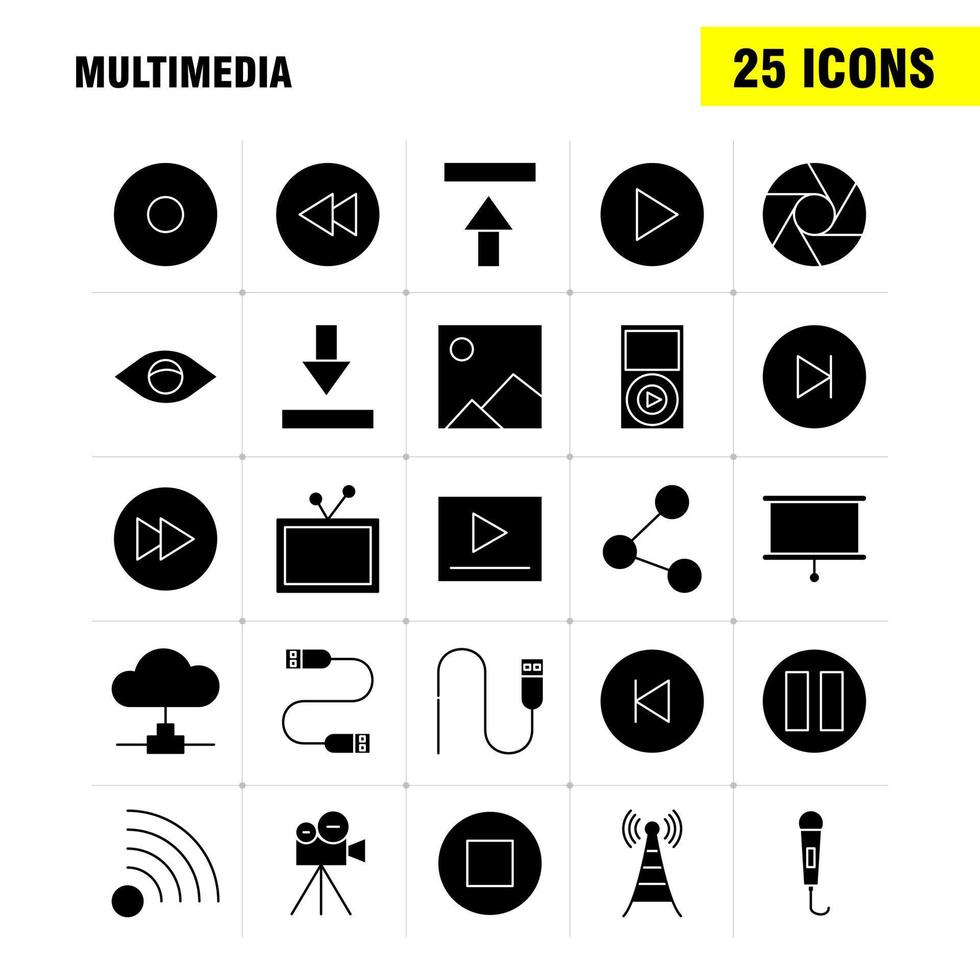 Multimedia Solid Glyph Icon for Web Print and Mobile UXUI Kit Such as Microphone Mike Music Audio Fast Forward Move Play Pictogram Pack Vector