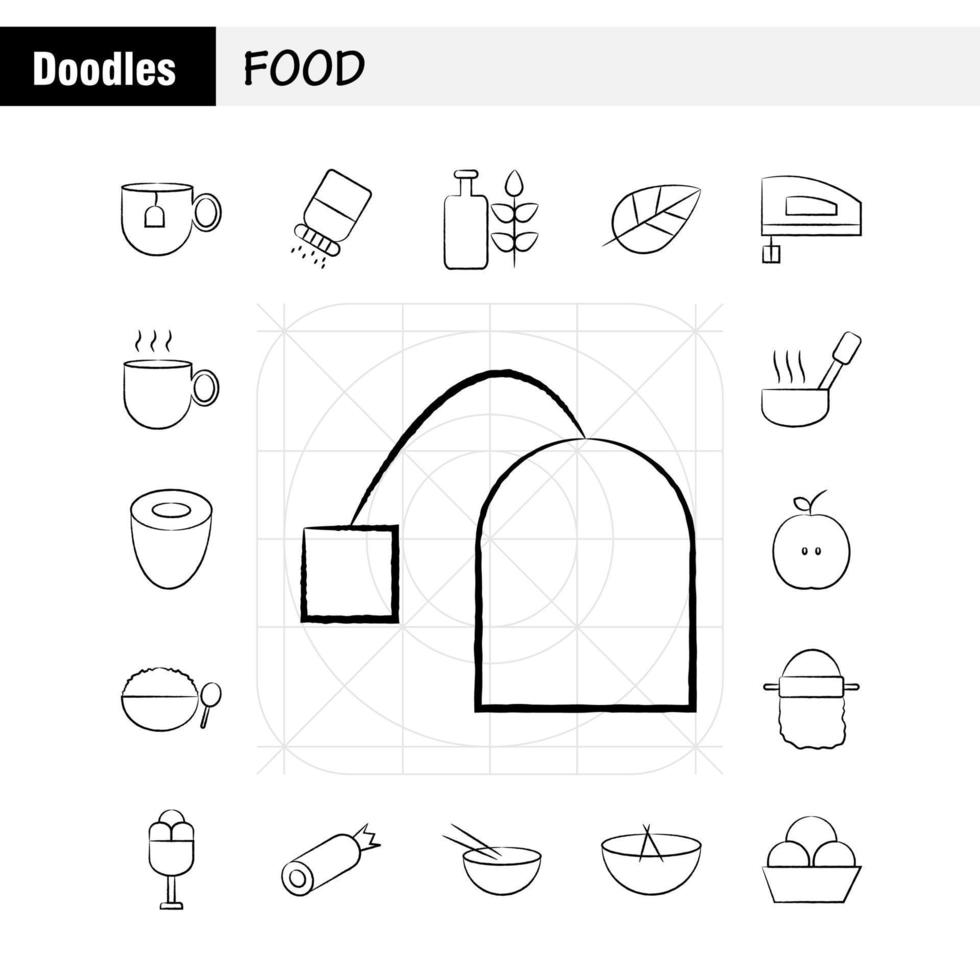 los iconos dibujados a mano de alimentos establecidos para infografías kit uxui móvil y el diseño de impresión incluyen olla cocinar comida tetera comida colección de comida logotipo infográfico moderno y vector de pictograma
