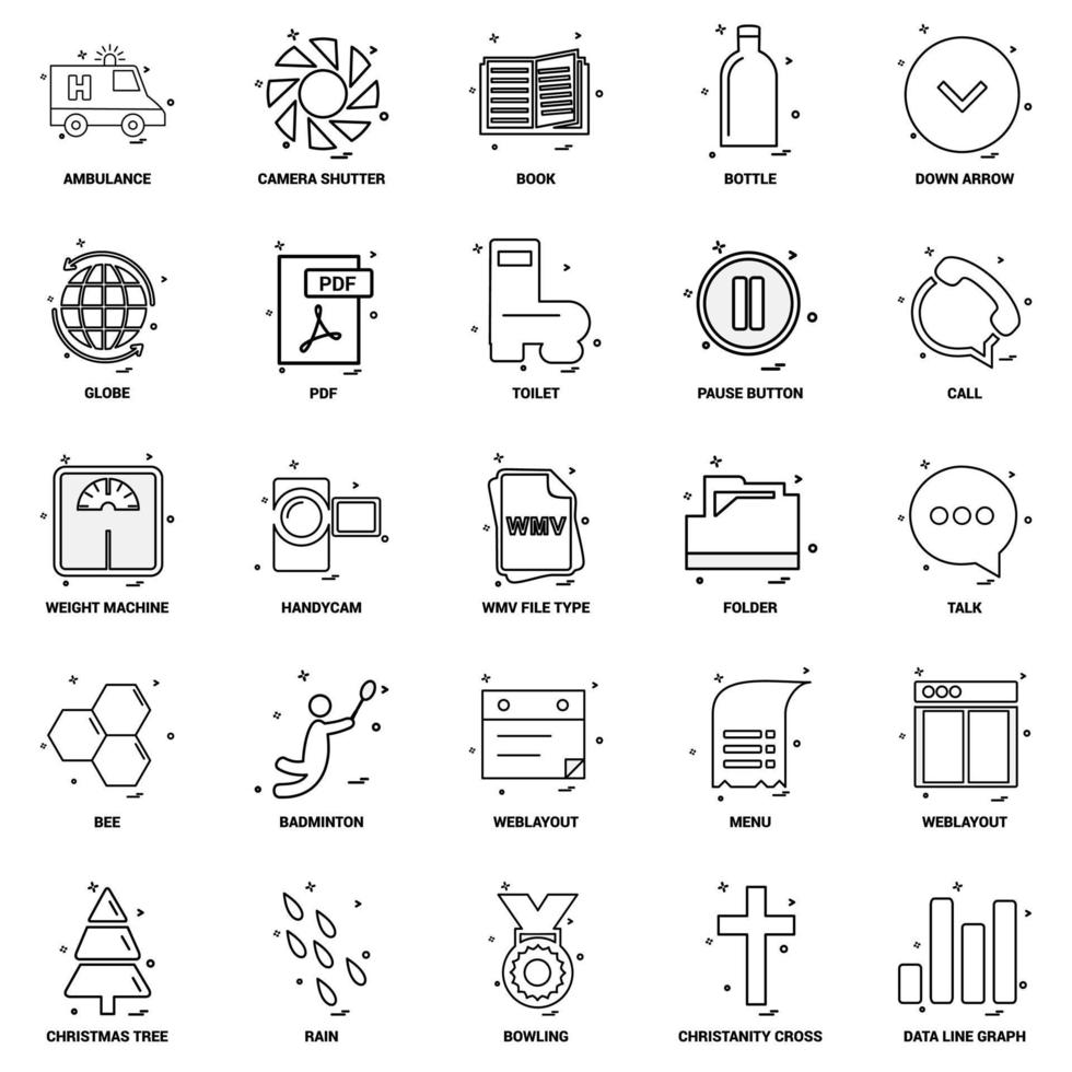 25 conjunto de iconos de línea de mezcla de concepto de negocio vector