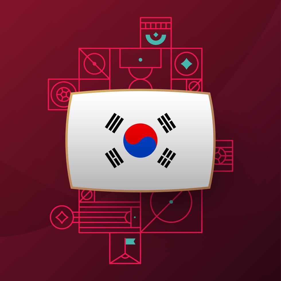korea republic flag for 2022 football cup tournament. isolated National team flag with geometric elements for 2022 soccer or football Vector illustration