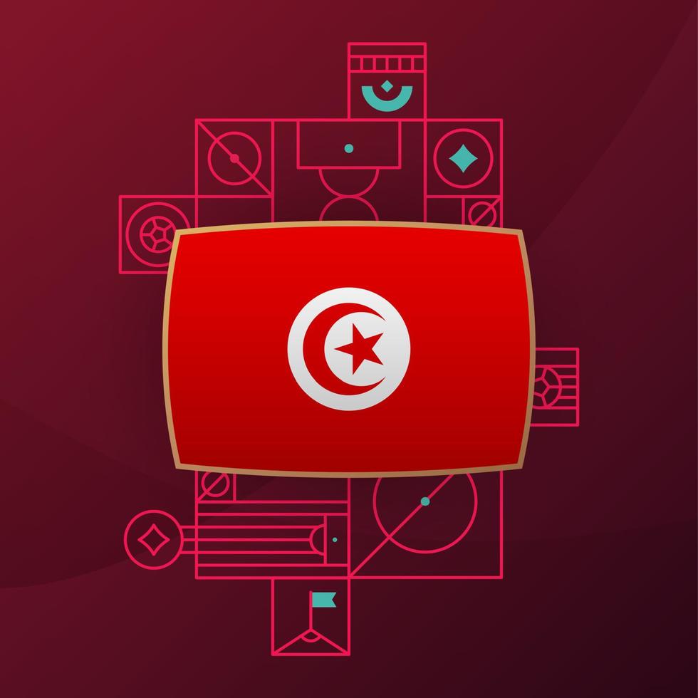 tunisia flag for 2022 football cup tournament. isolated National team flag with geometric elements for 2022 soccer or football Vector illustration