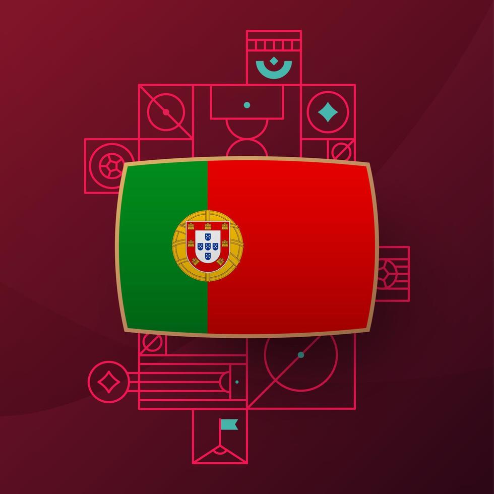 bandera de portugal para el torneo de copa de fútbol 2022. bandera del equipo nacional aislada con elementos geométricos para la ilustración de vector de fútbol o fútbol 2022