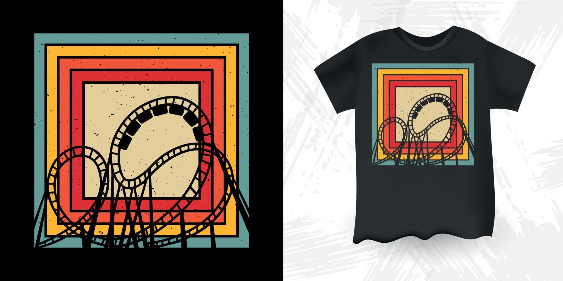 Funny Amusement Park Retro Vintage Roller Coaster T-Shirt Design vector