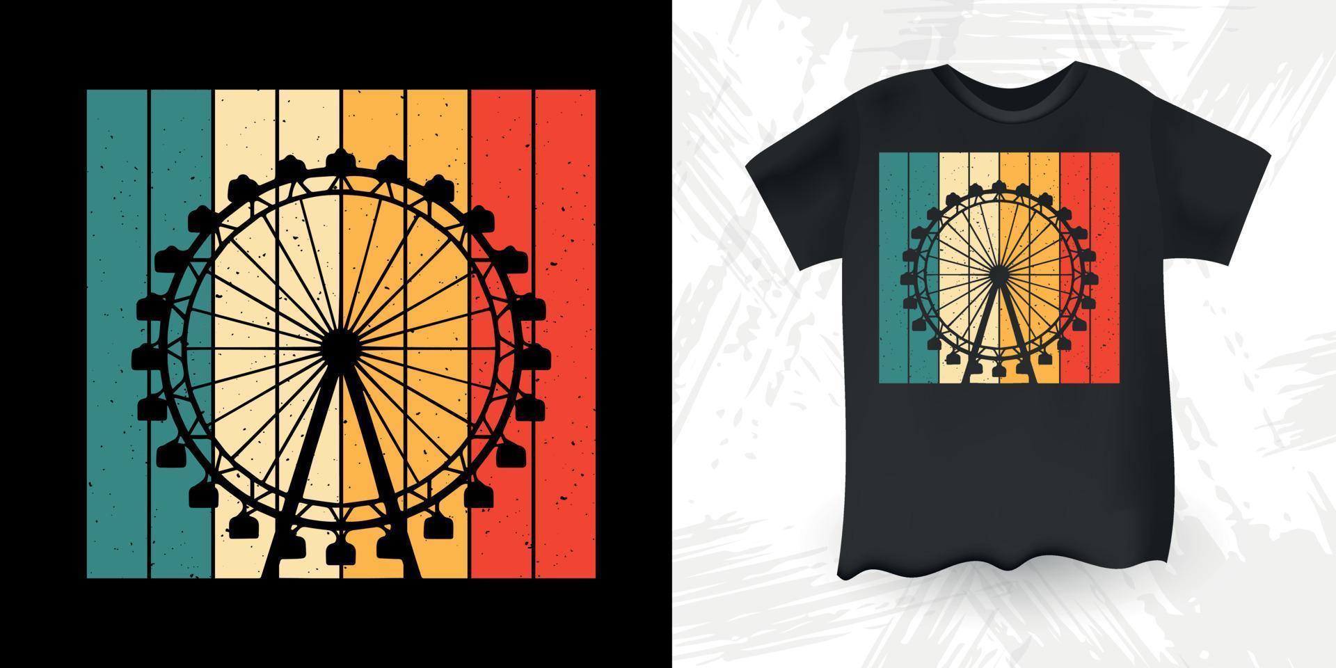 divertido parque de atracciones retro vintage montaña rusa diseño de camiseta vector