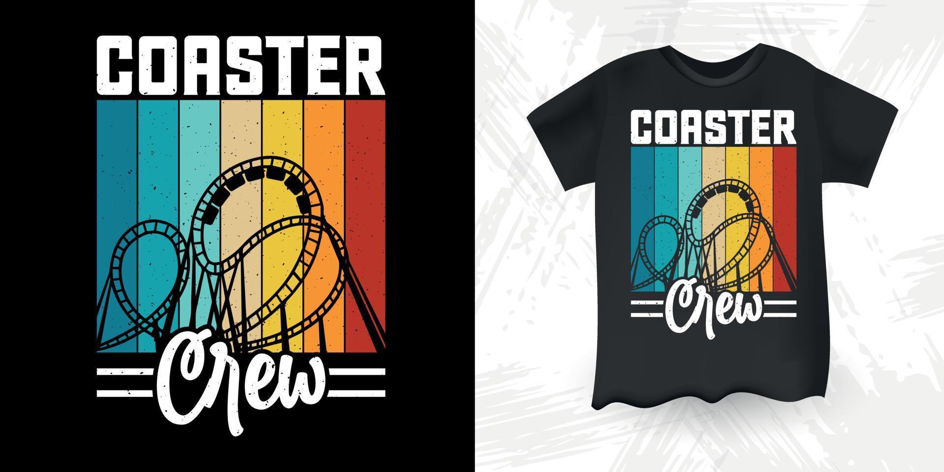 divertido parque de atracciones retro vintage montaña rusa diseño de camiseta vector