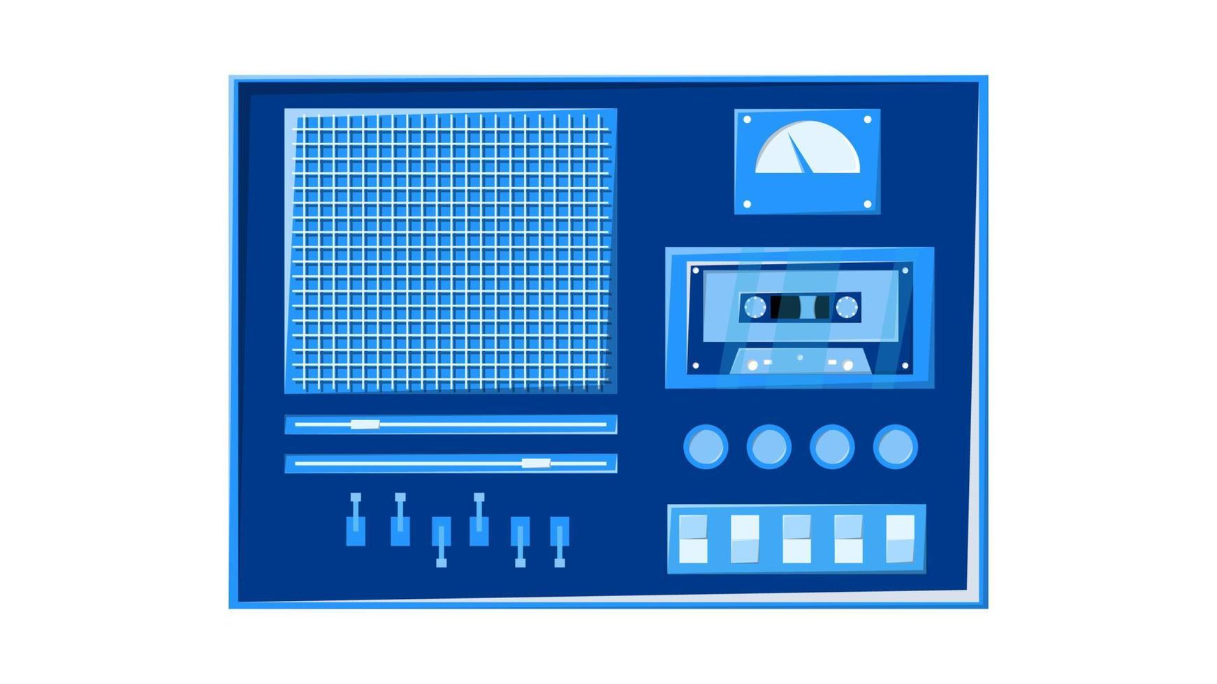 antigua grabadora de cinta de casete de música retro azul vintage con cinta magnética en carretes y altavoces de los años 70, 80, 90. hermoso icono. ilustración vectorial vector