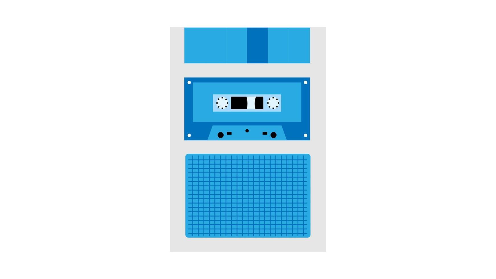 Old retro vintage hipster voice recorder with music audio tape cassette for voice recording from 70s, 80s, 90s. Beautiful blue icon. Vector illustration