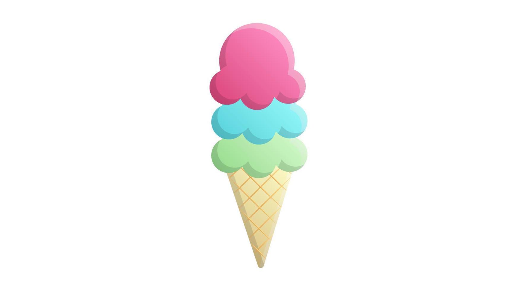 helado con varias bolas cremosas sobre un fondo blanco, ilustración volumétrica vectorial. helado de dulce de leche, sabor a bayas, bolitas de postre de colores. dulzura para niños y adultos vector