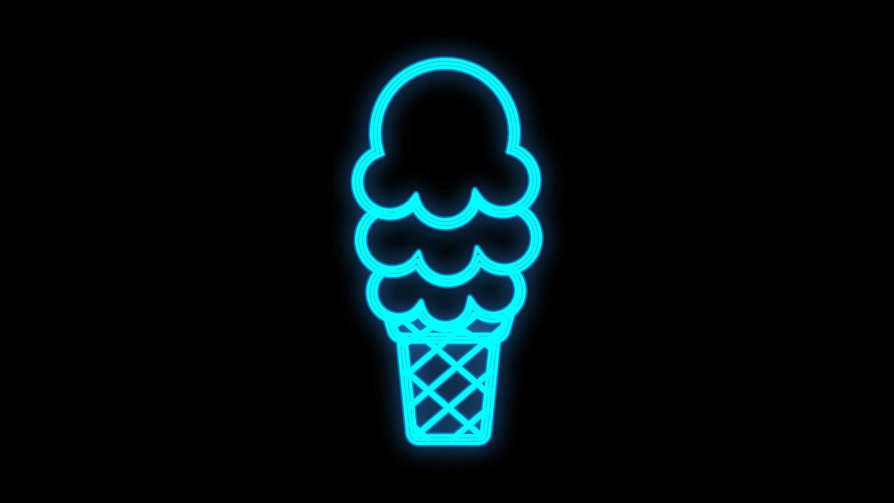 helado con bolas en un vaso de gofre sobre un fondo negro, ilustración vectorial, neón. letrero de neón en azul. diseño de catering, restaurantes y cafeterías vector