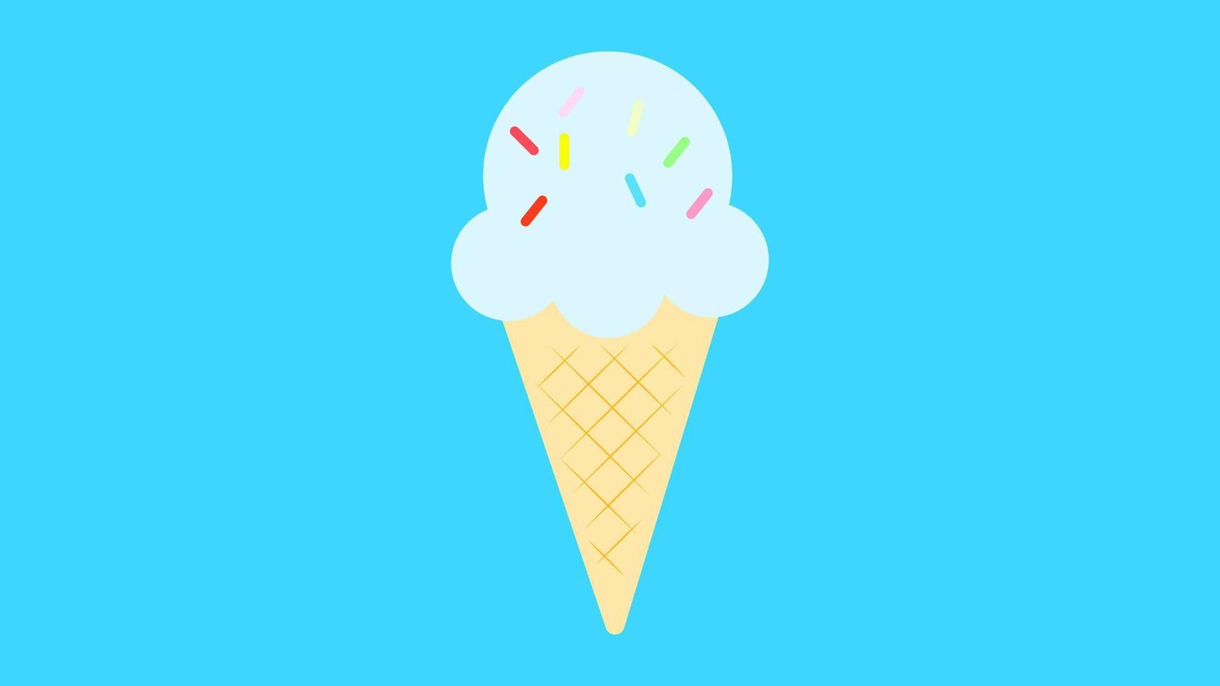 Melting ice cream balls in the waffle cone isolated on pink background. Vector flat outline icon. Comic character in cartoon style illustration for t shirt design