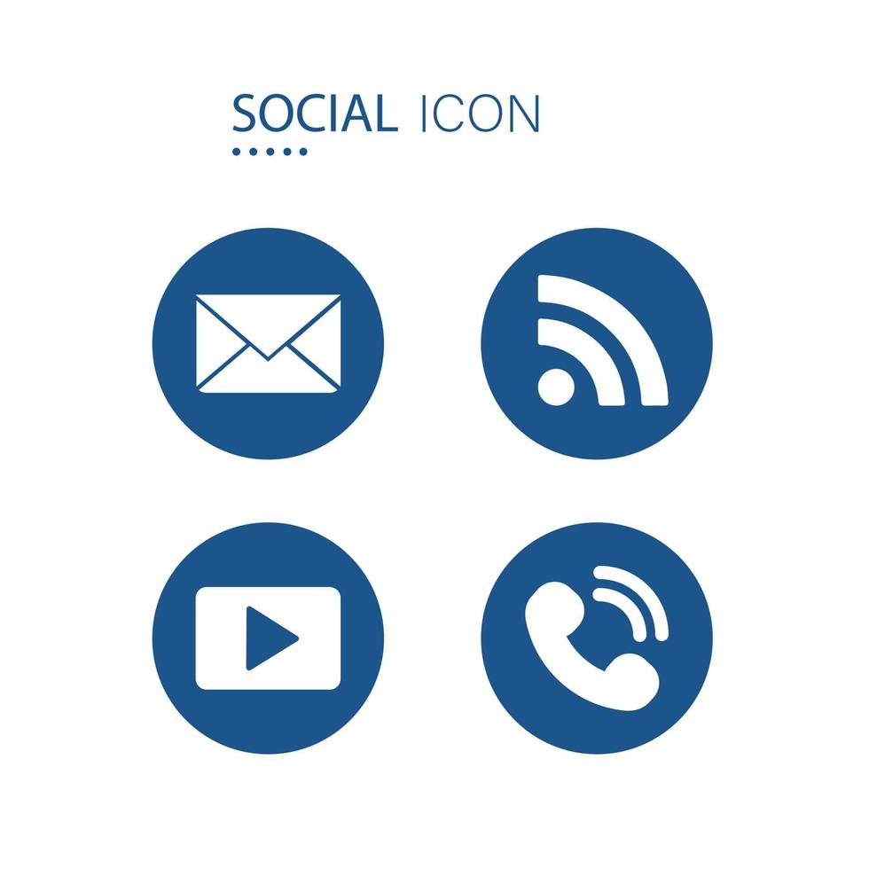 símbolo de iconos de sobre, wifi, reproducción y llamadas telefónicas en forma de círculo azul aislado en fondo blanco. iconos sobre ilustración de vector social.